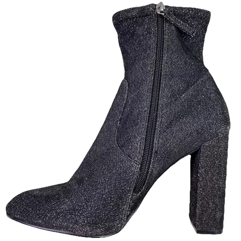Steve Madden Womens Brisk Block-Heeled‎ Sexy Ankle Boots- Black Metallic-Sz.10M